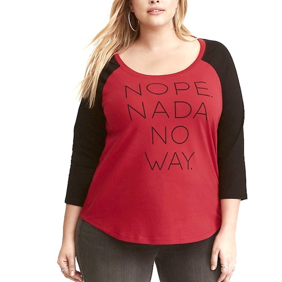 Torrid Red & Black Nope Nada Raglan Tee sz 5X
